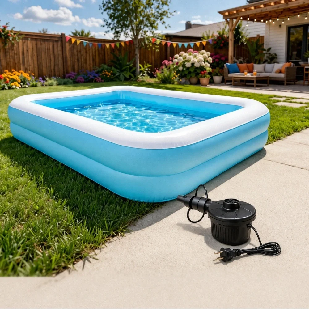 Inflatable Family Pool w/ Pump | Backyard‎ Summer Pool | Quick Setup